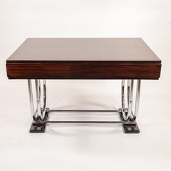 Late Art Deco/Early Modernism French Figured Mahogany and Chrome Writing Desk