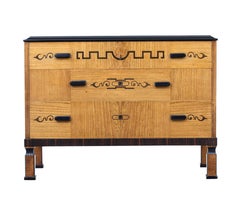 Late Art Deco Elm and Birch Inlaid Chest of Drawers