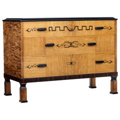 Late Art Deco Elm and Birch Inlaid Chest of Drawers