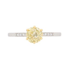Late Art Deco Fancy Yellow Diamond Solitaire Ring, circa 1930s