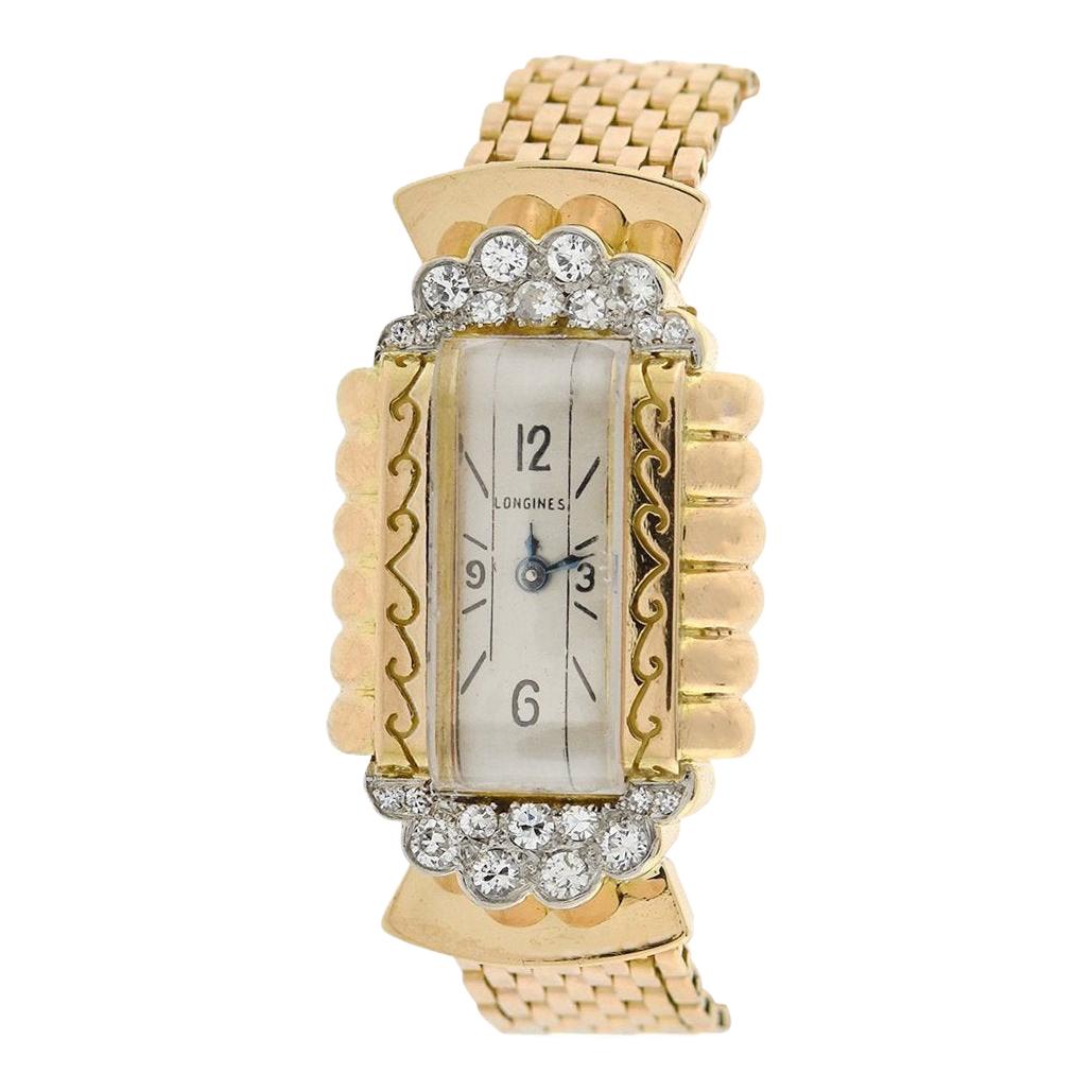 Late Art Deco French 0.70 Carat Total Carat Diamond Watch