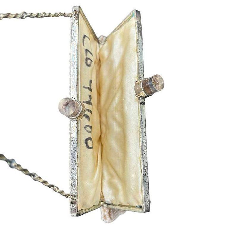Mid-20th Century Late Art Deco Geometric Beaded Womans Purse Clutch w/ Silvertone & Lucite Clasp For Sale