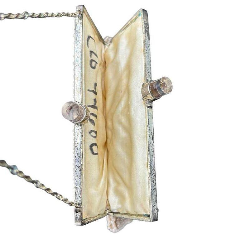 Steel Late Art Deco Geometric Beaded Womans Purse Clutch w/ Silvertone & Lucite Clasp For Sale