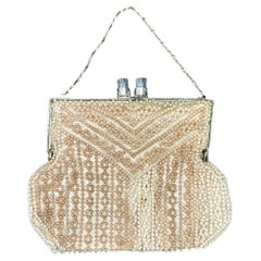 Late Art Deco Geometric Beaded Womans Purse Clutch w/ Silvertone & Lucite Clasp