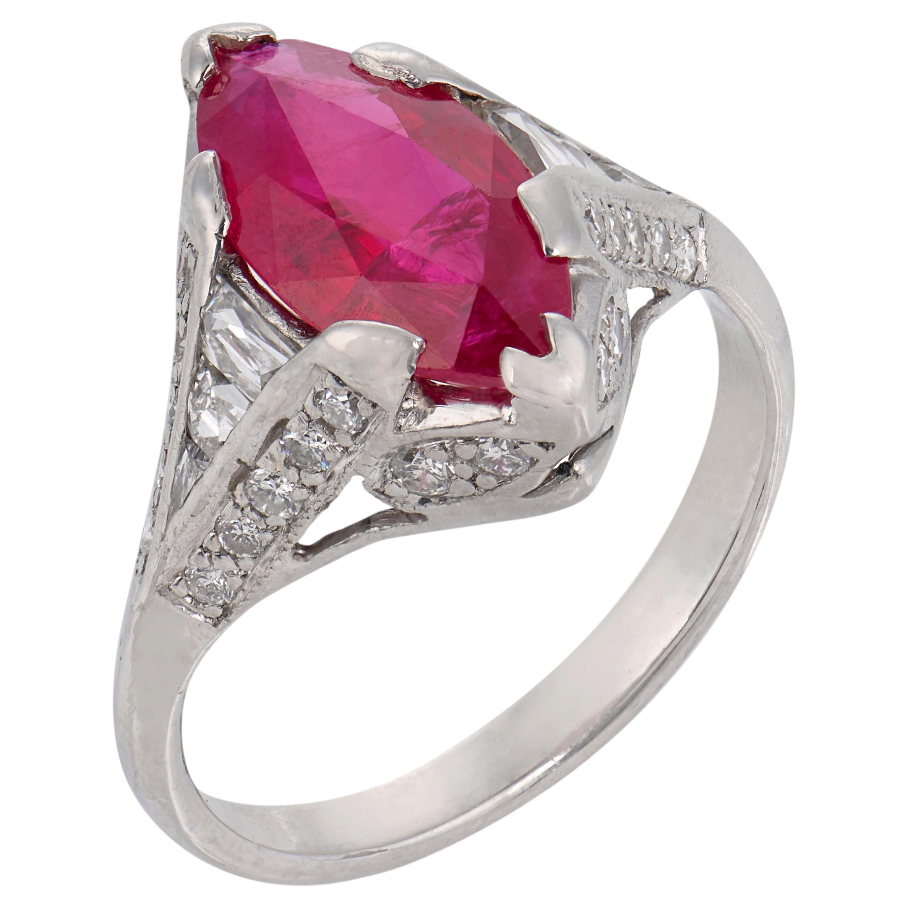 Late Art Deco GIA 1.50 carat ruby diamond platinum engagement ring
