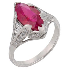 Late Art Deco GIA 1.50 carat ruby diamond platinum engagement ring