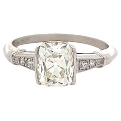 Late Art Deco GIA 1.75 Carats Old Mine Cut Diamond Platinum Engagement Ring