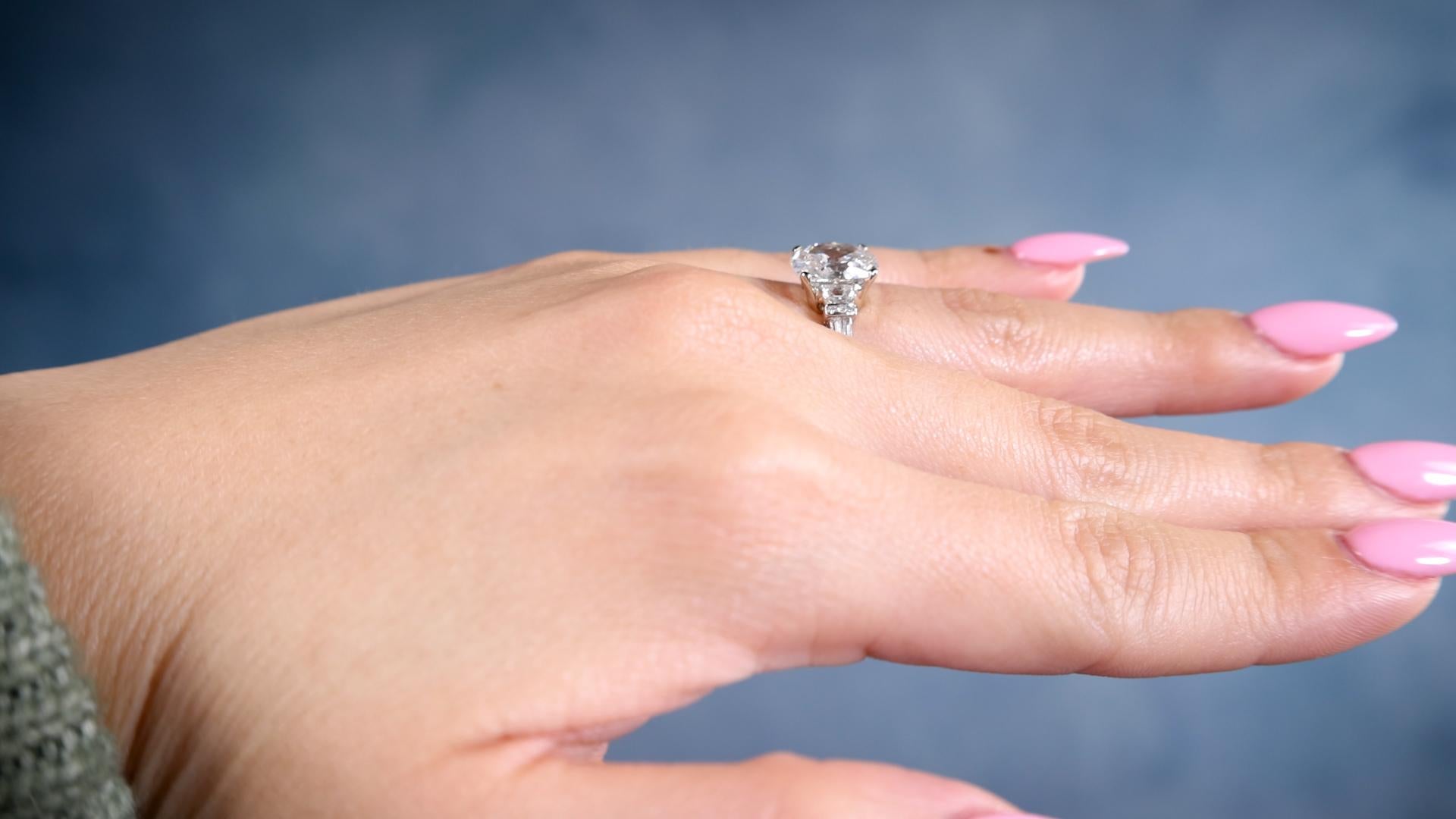Women's or Men's Late Art Deco GIA 2.12 Carat Antique Cushion Cut Diamond Engagement Ring
