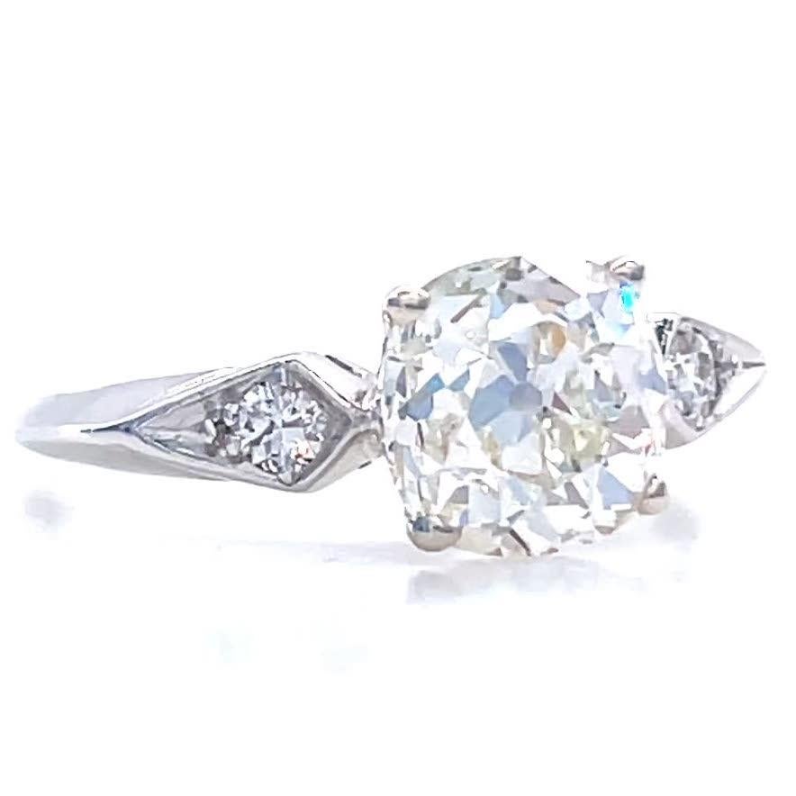 Women's Late Art Deco GIA 2.12 Carat Old Mine Cut Diamond Platinum Ring
