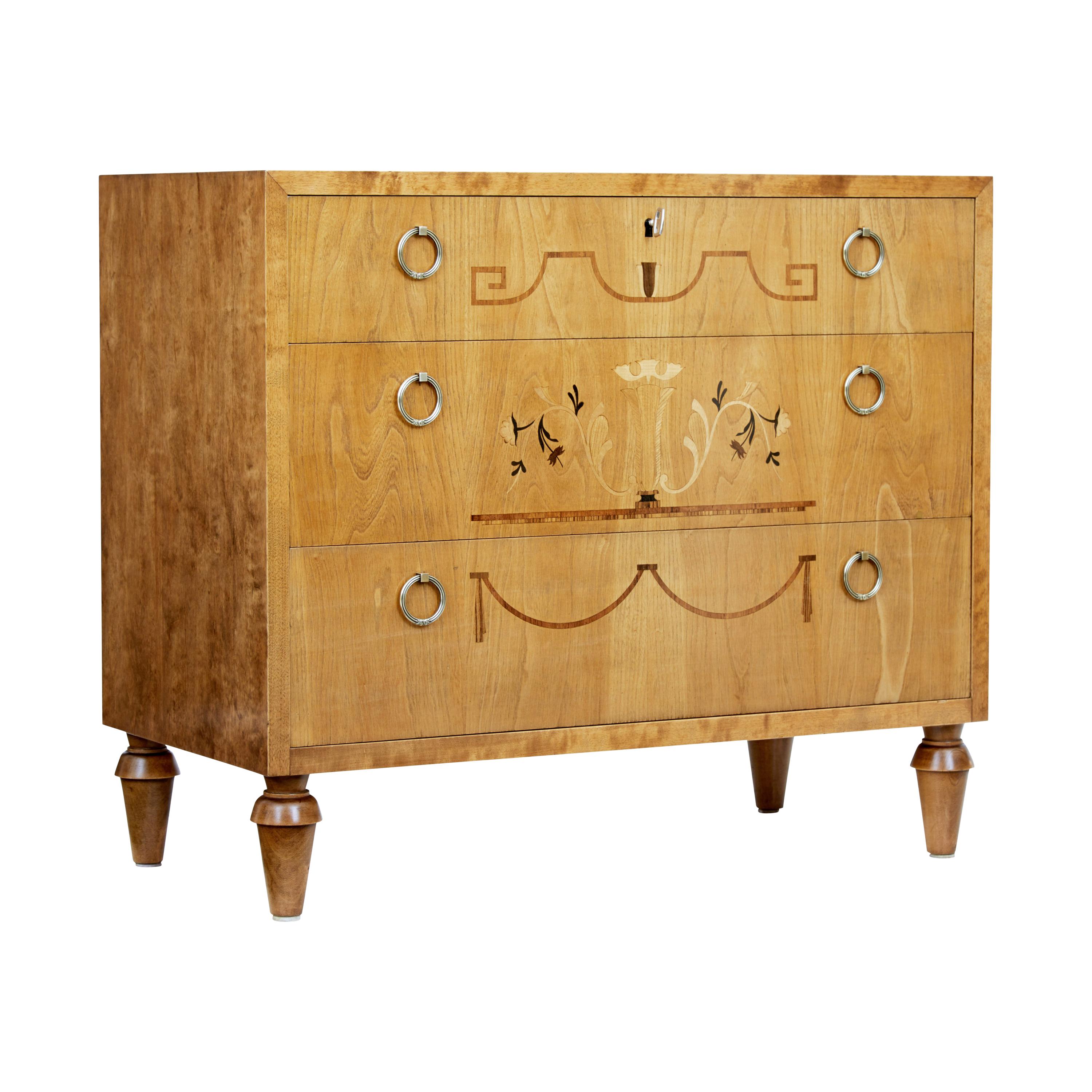 Late Art Deco Inlaid Elm and Birch Chest of Drawers