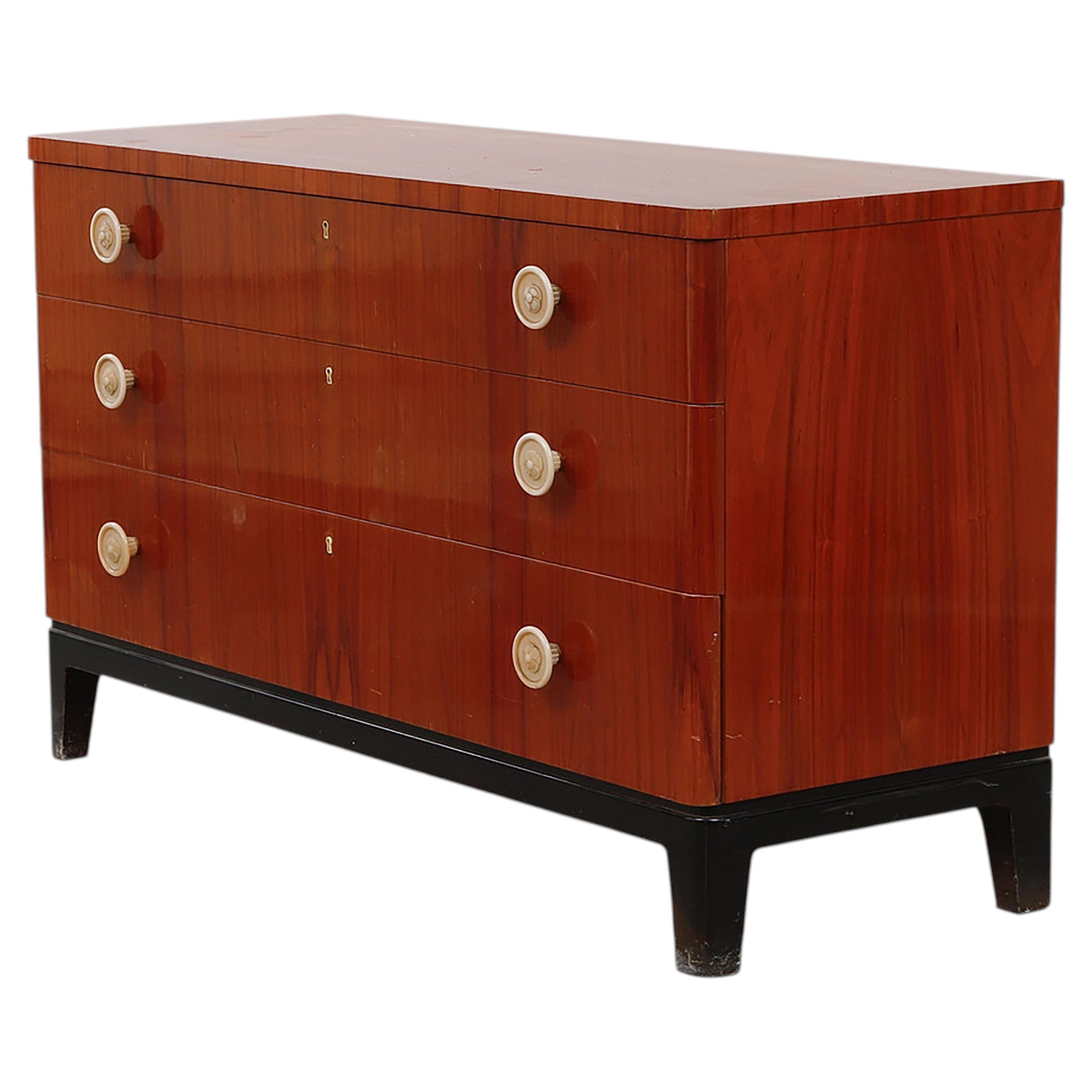 Late Art Deco Mahogany Chest of Drawers with Bakelite Handles For Sale
