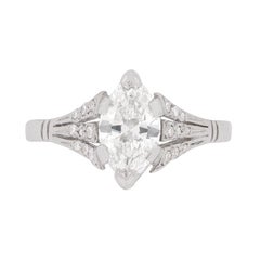 Vintage Late Art Deco Marquise Diamond Solitaire Ring, circa 1940s