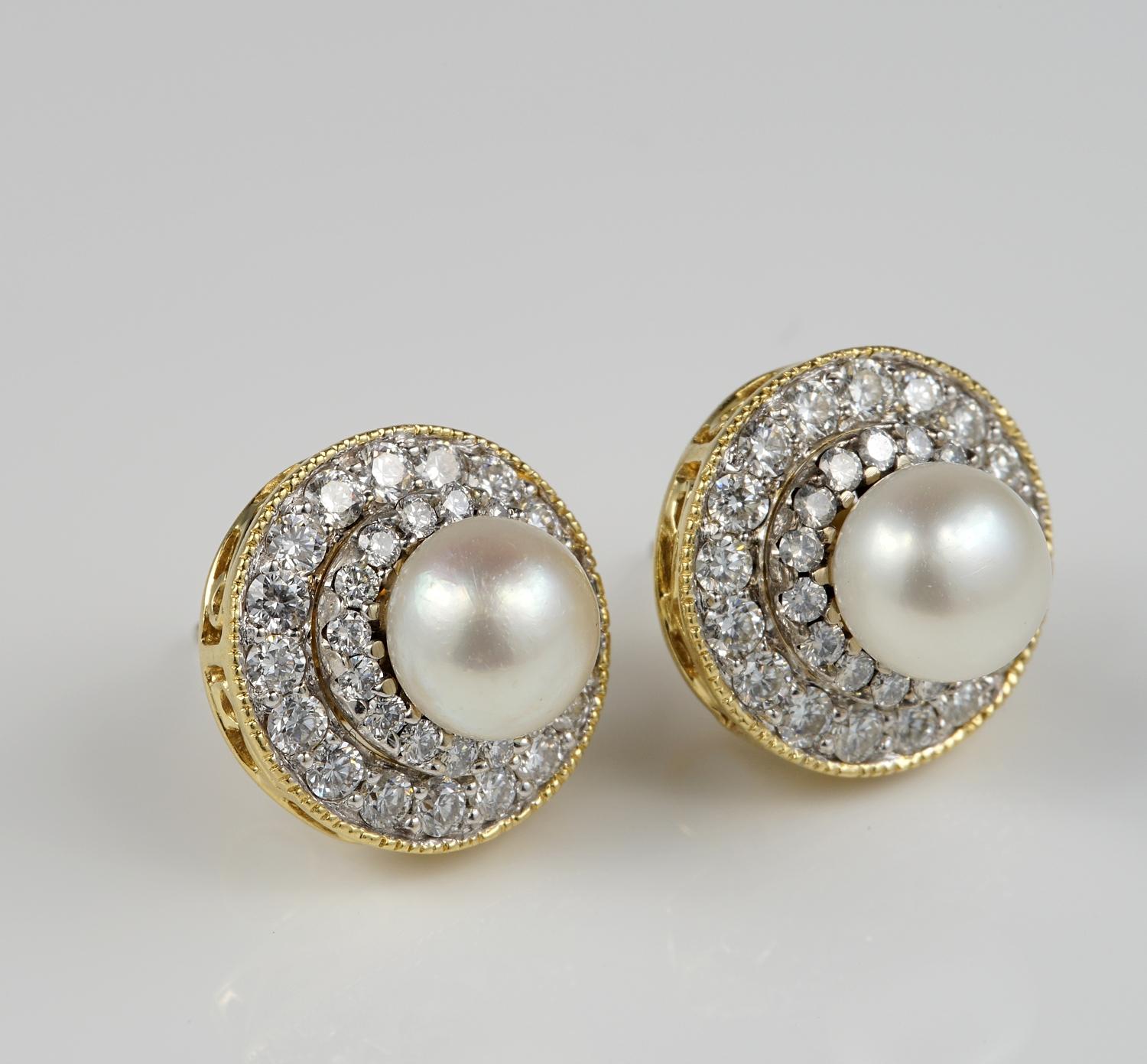 Late Art Deco Natural Pearl Diamond Night Day Stud Earrings In Good Condition In Napoli, IT