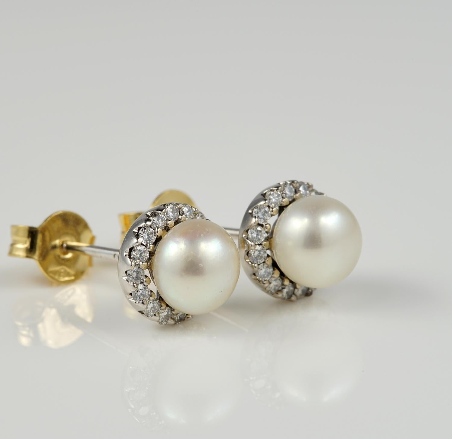 Women's Late Art Deco Natural Pearl Diamond Night Day Stud Earrings
