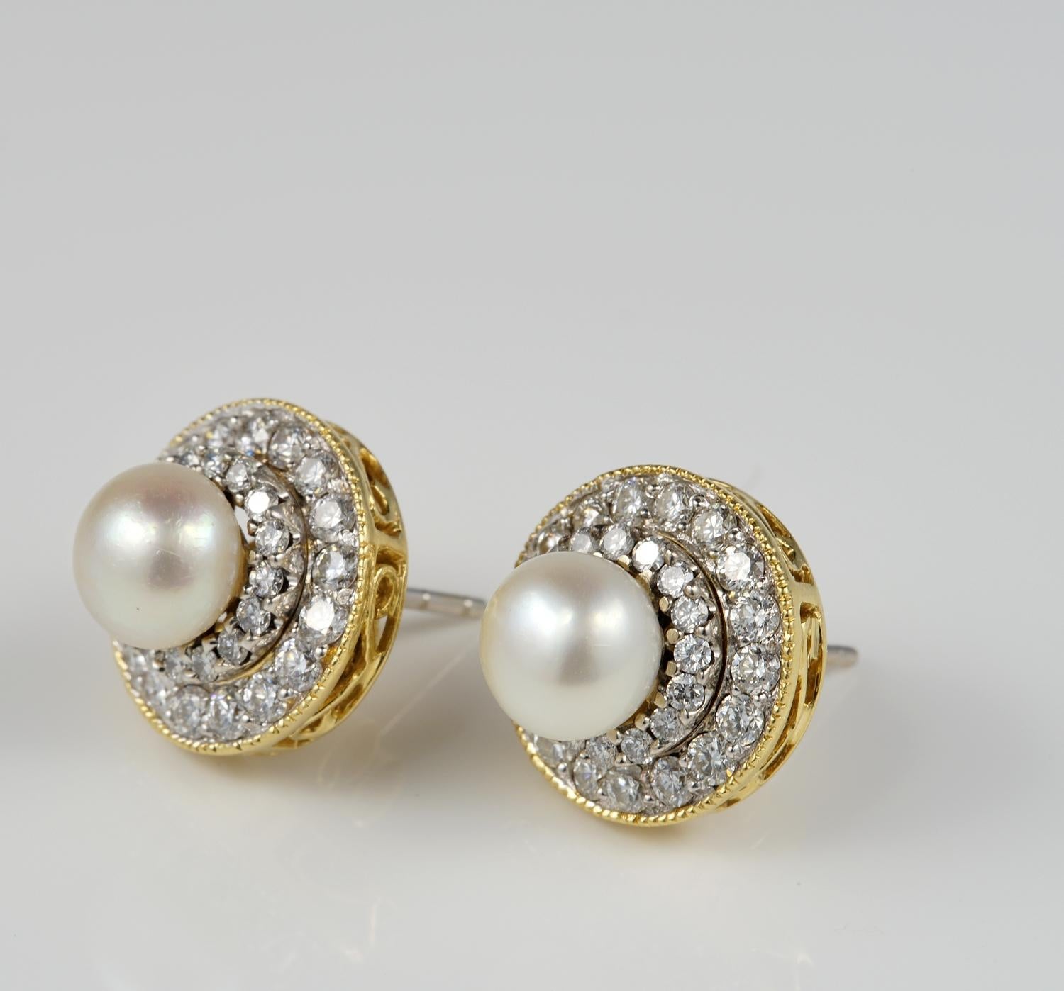 Late Art Deco Natural Pearl Diamond Night Day Stud Earrings 1