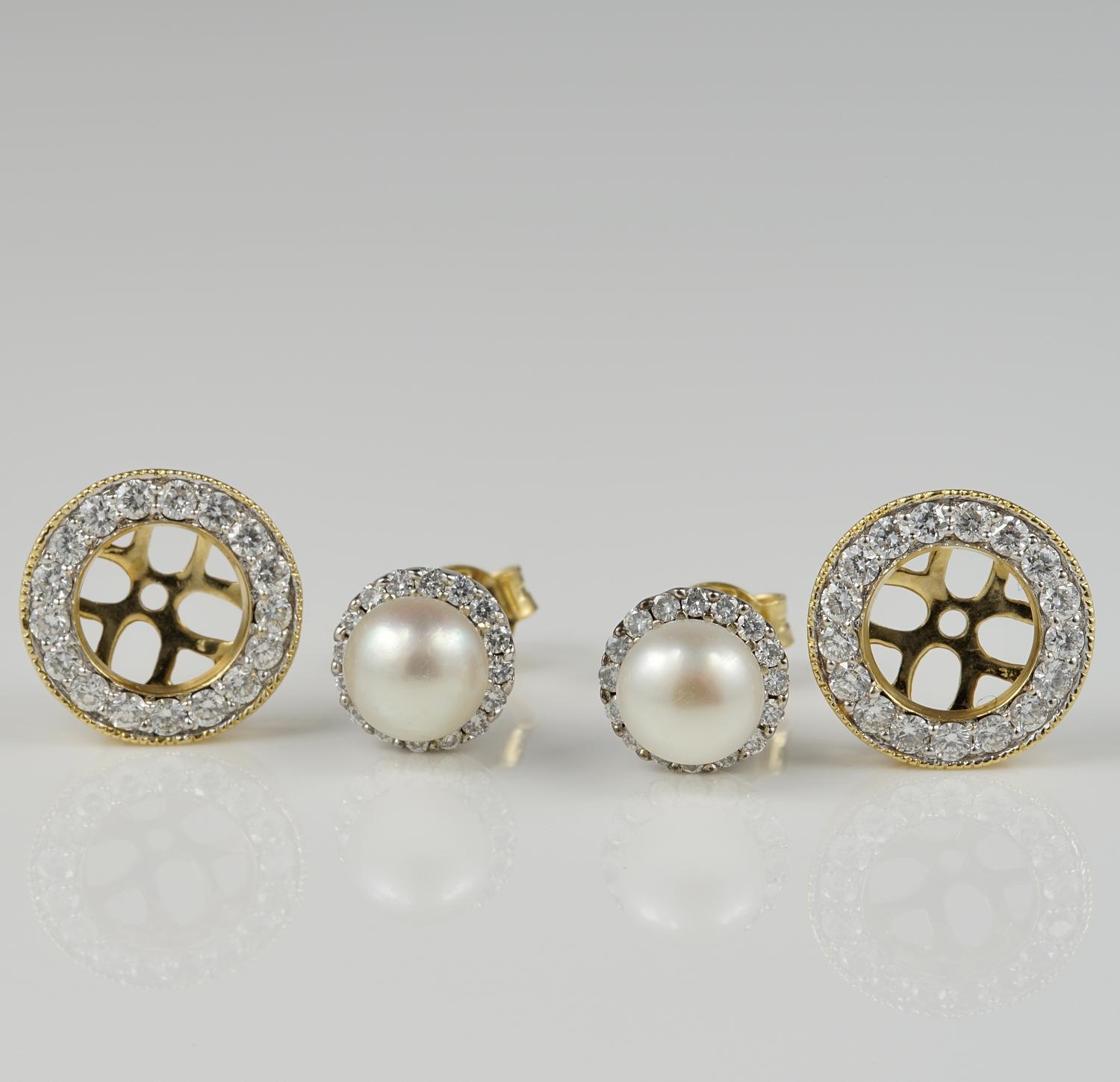 Late Art Deco Natural Pearl Diamond Night Day Stud Earrings 3
