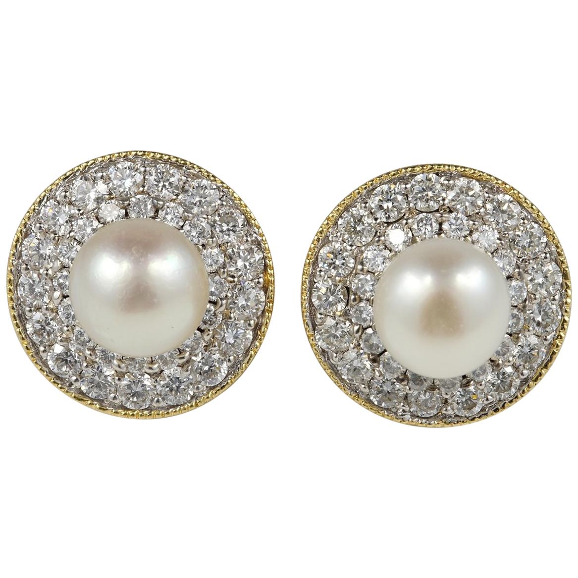 Late Art Deco Natural Pearl Diamond Night Day Stud Earrings