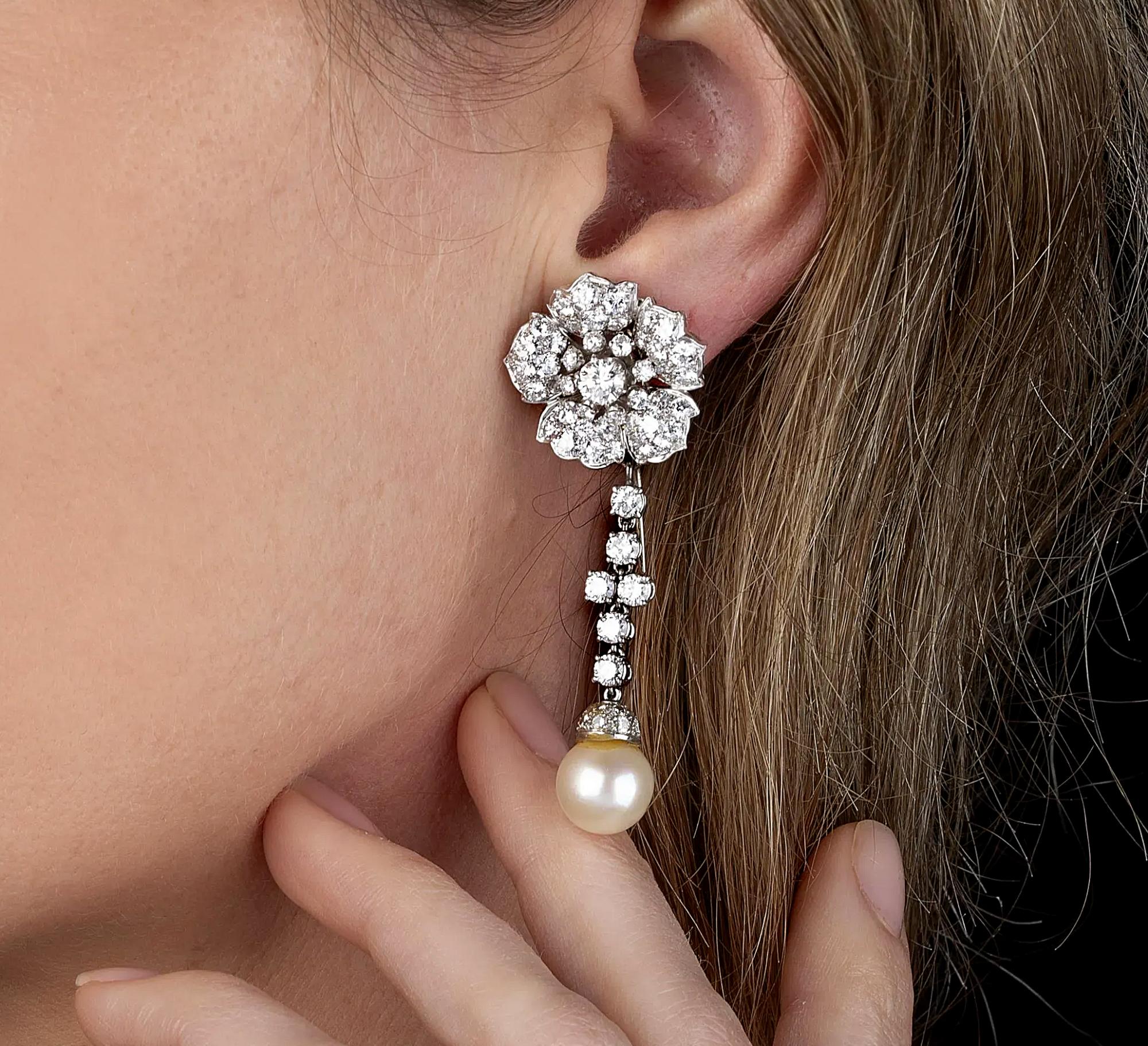ART OF PEARLS Boucles d'oreilles Night & Day en perles 8.0 Ct Diamond Flower en vente 6