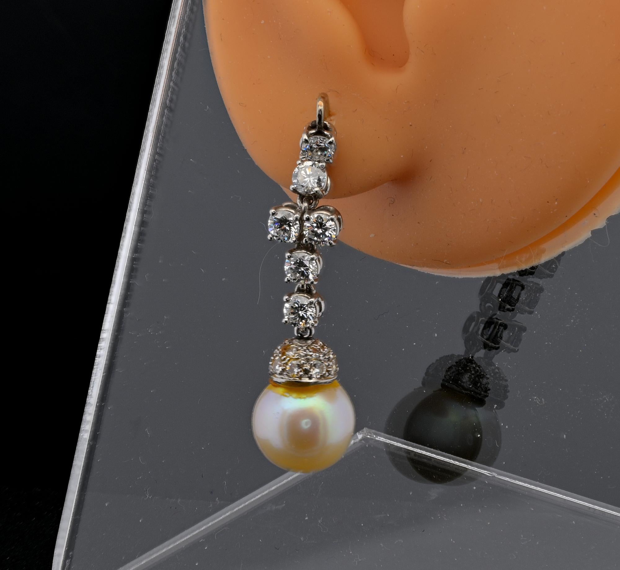 ART OF PEARLS Boucles d'oreilles Night & Day en perles 8.0 Ct Diamond Flower en vente 8