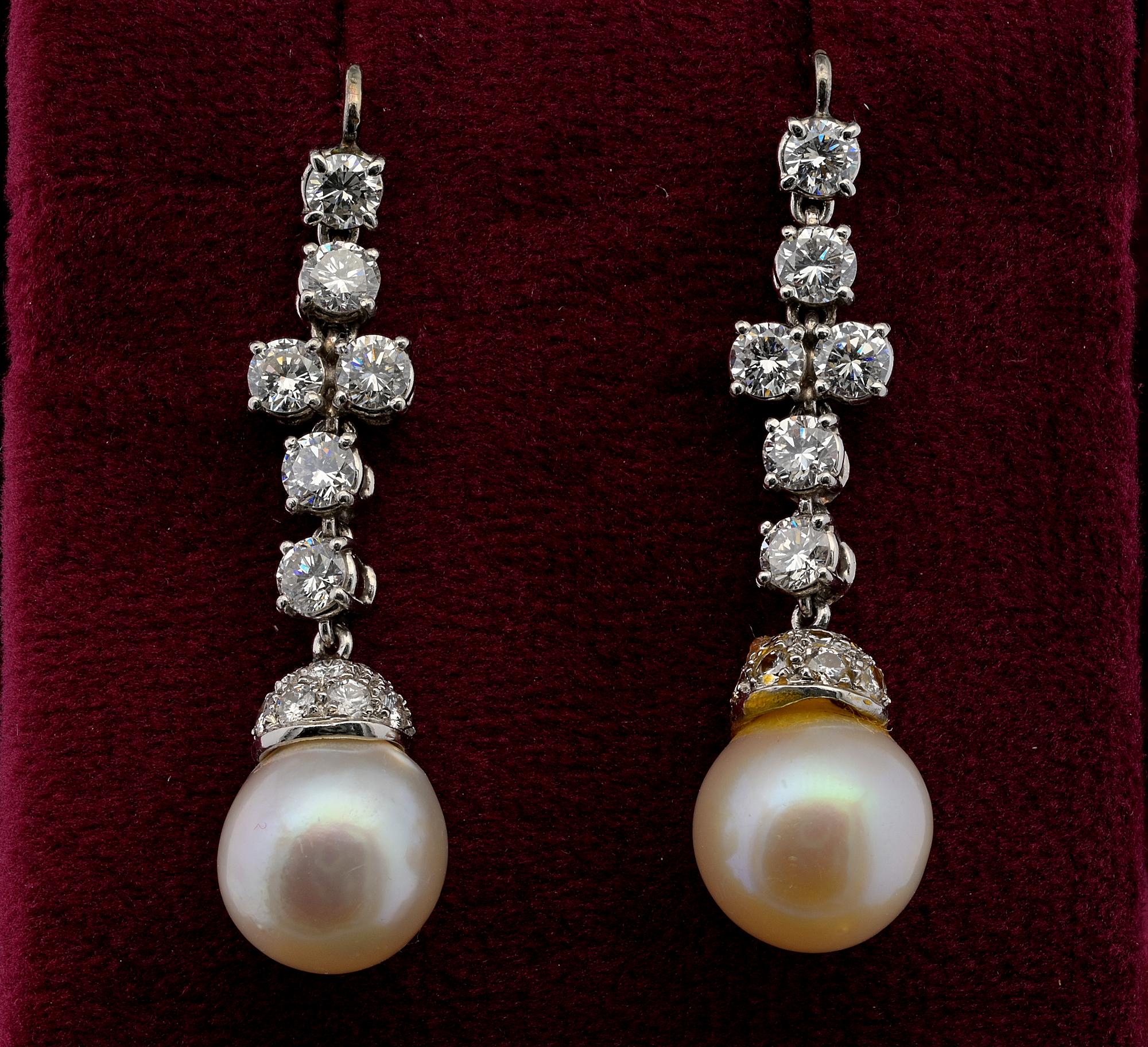 ART OF PEARLS Boucles d'oreilles Night & Day en perles 8.0 Ct Diamond Flower Excellent état - En vente à Napoli, IT