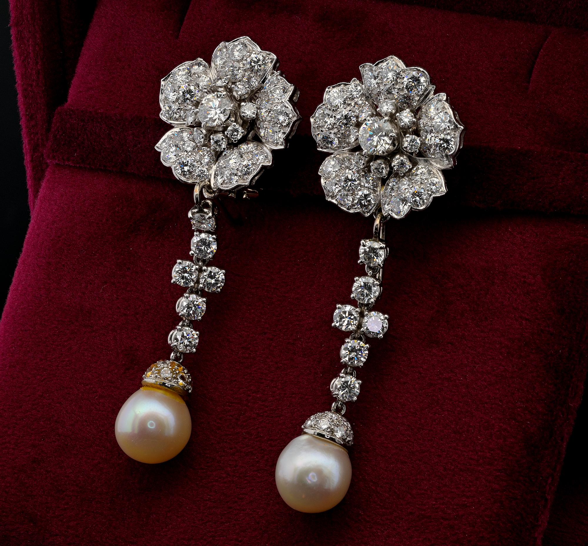 ART OF PEARLS Boucles d'oreilles Night & Day en perles 8.0 Ct Diamond Flower Pour femmes en vente