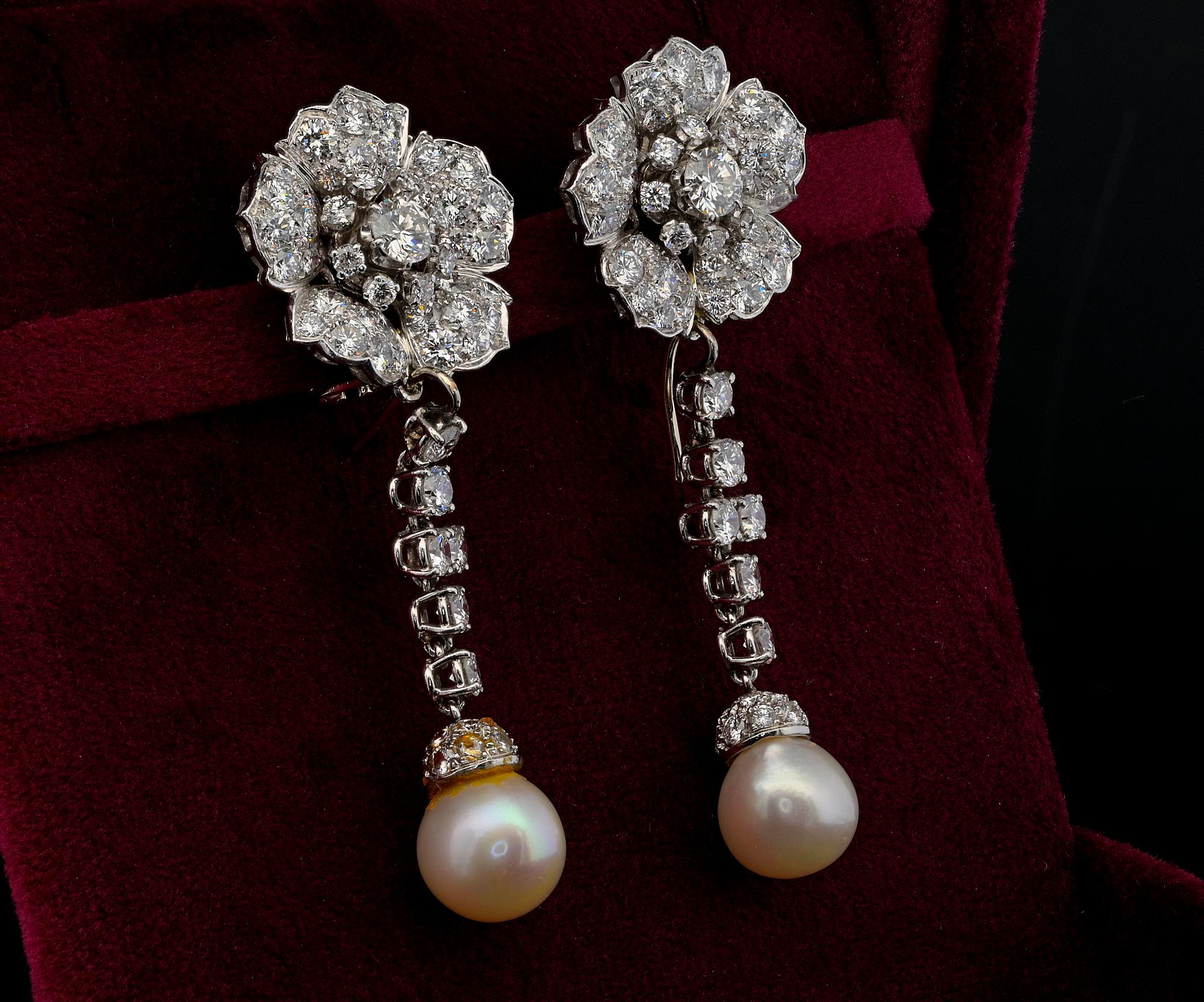 ART OF PEARLS Boucles d'oreilles Night & Day en perles 8.0 Ct Diamond Flower en vente 3