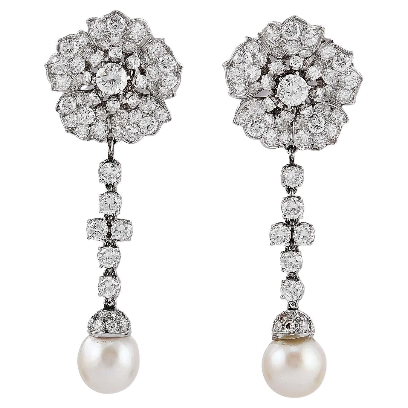 ART OF PEARLS Boucles d'oreilles Night & Day en perles 8.0 Ct Diamond Flower