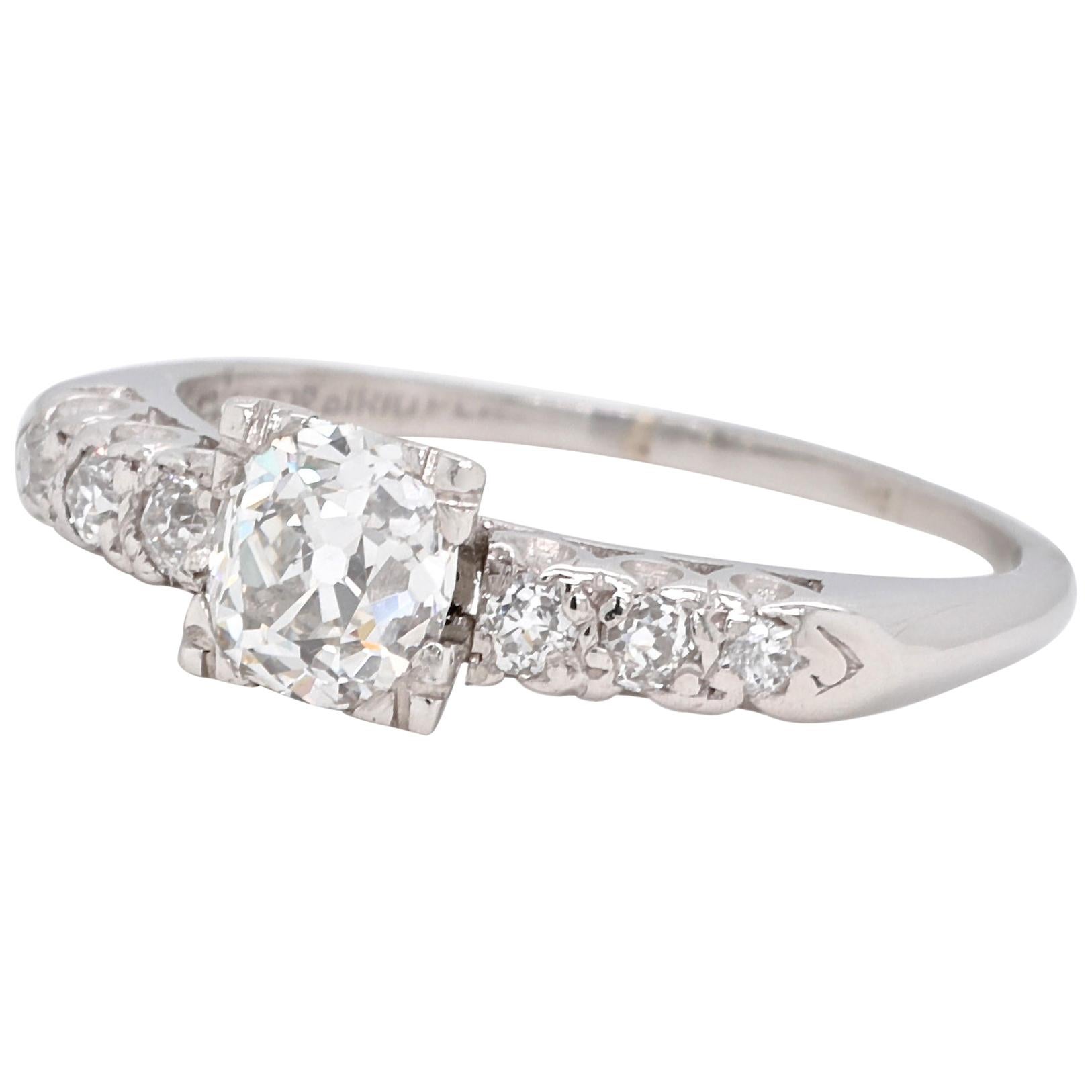 Late Art Deco Old European Cut Diamond Platinum Engagement Ring