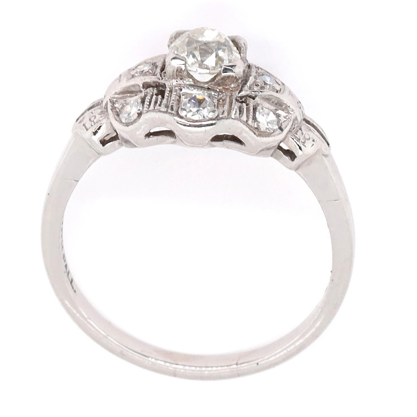 Women's Art Deco Old Mine Cut Diamond Palladium Ring