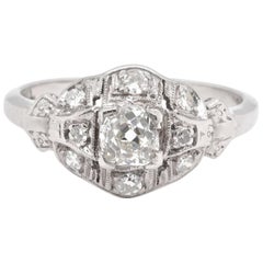 Vintage Art Deco Old Mine Cut Diamond Palladium Ring