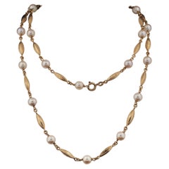 Late Art Deco Pearl Soutoir Rare Necklace 18 KT gold