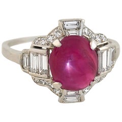 Late Art Deco Platinum 4.20 Carat Star Ruby and Diamond Ring Late Art Deco Platinum 4.20 Carat Star Ruby and Diamond Ring