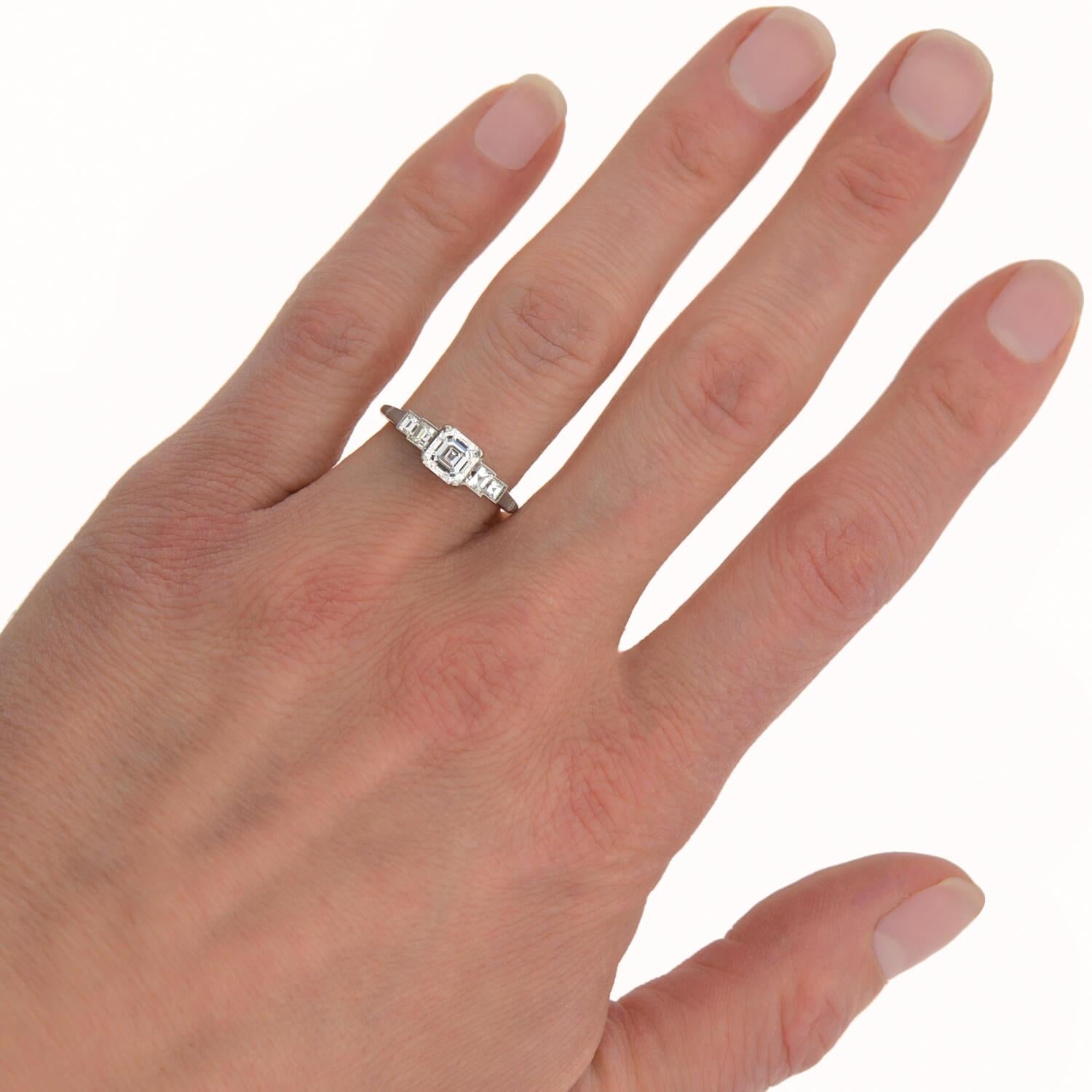 Late Art Deco Platinum Asscher Cut Diamond Engagement Ring 1.03ct For Sale 1