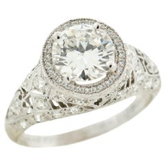 Vintage Late Art Deco Platinum Diamond Filigree Engagement Ring 1.15ct