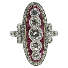 Late Art Deco Ruby and Diamond Navette Ring