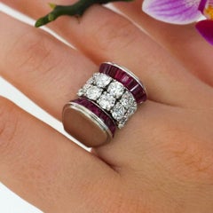 Late Art Deco Ruby, Diamond and Platinum Ring, Circa 1940