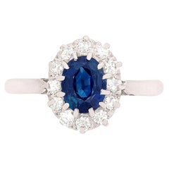 Late Art Deco Sapphire and Diamond Cluster Ring, circa 1930s