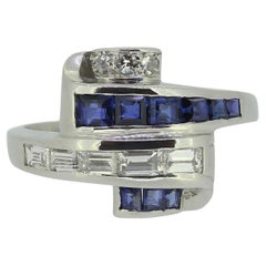 Vintage Late Art Deco Sapphire and Diamond Cluster Ring