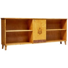 Late Art Deco Scandinavian Birch Inlaid Low Bookcase