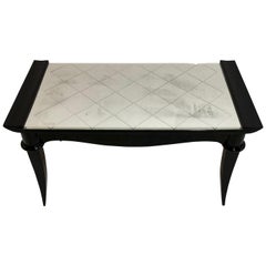 Vintage Late Art Deco Side Table in Black Piano Lacquer with Original Mirror, Late 1930s