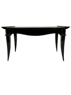 Late Art Deco Side Table in Black Piano Lacquer with Original Mirror, Late 1930s