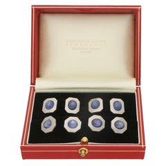 Vintage Late Art Deco Star Sapphire Cufflink and Shirt Stud Dress Set in Platinum