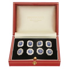 Late Art Deco Star Sapphire Cufflink and Shirt Stud Dress Set in Platinum