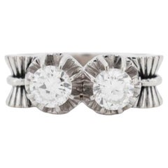 Late Art Deco Toi et Moi Ribbon Diamonds Ring - 1945