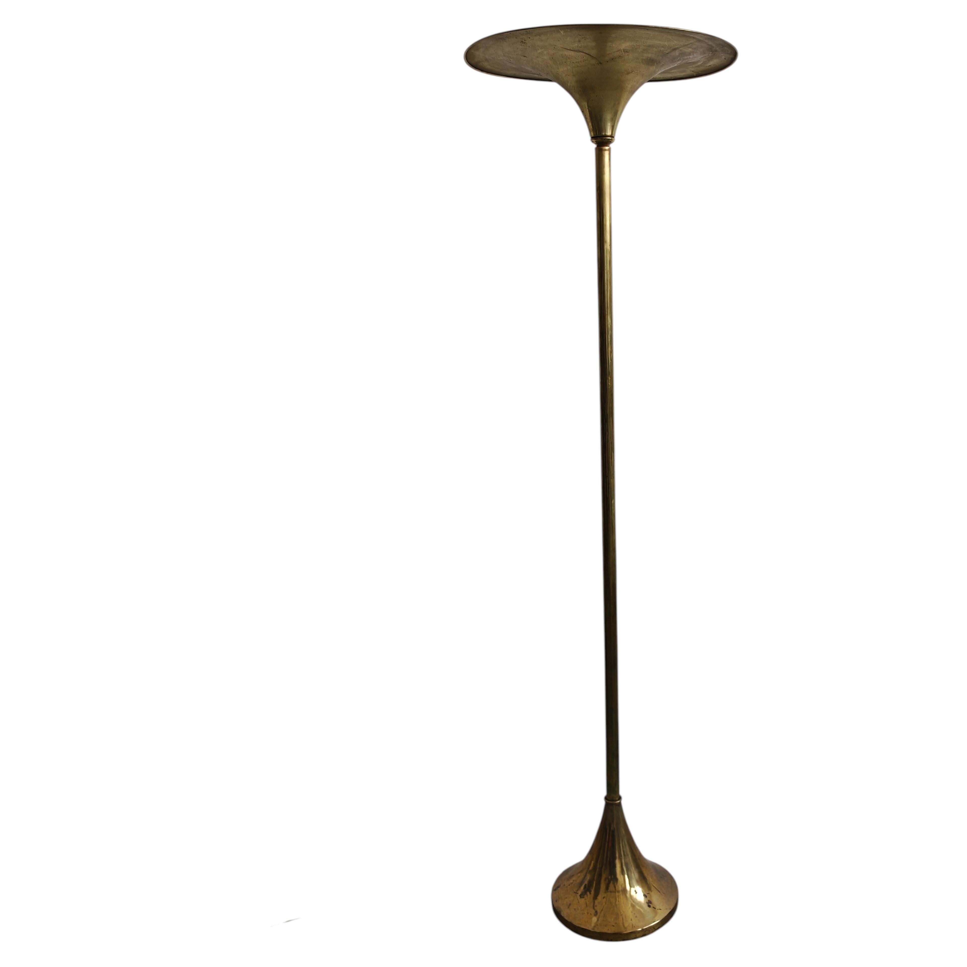 Late Art Deco Trumpet Floor Lamp in Brass, Germany 1950s For Sale