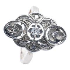 Late Art Deco/Vintage Rose Gold 
Silver Diamond Marquise Ring