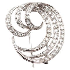 Broche Art Déco tardif vague 4 ct diamant, or platine Moderniste Rétro plume