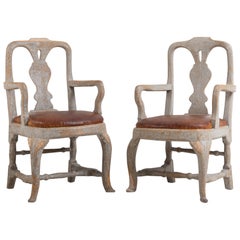 Late Baroque Armchairs with Leather Upholstery