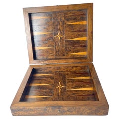 Antique Late Baroque Games Box Chess Backgammon Decorated with Rich Wooden Interior.  