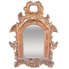 Late Baroque Hand Carved Paint And Parcel Gilt Mirror or Looking Glass  